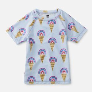 Tea Collection Girl's Short Sleeve Rainbow Cones Printed Swim Rash Guard Top